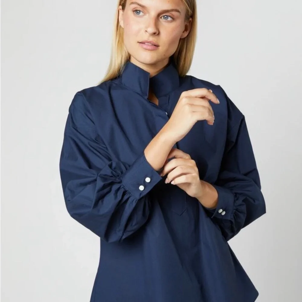 ANN MASHBURN Anaya Navy Popover Shirt Large - Picture 5 of 5